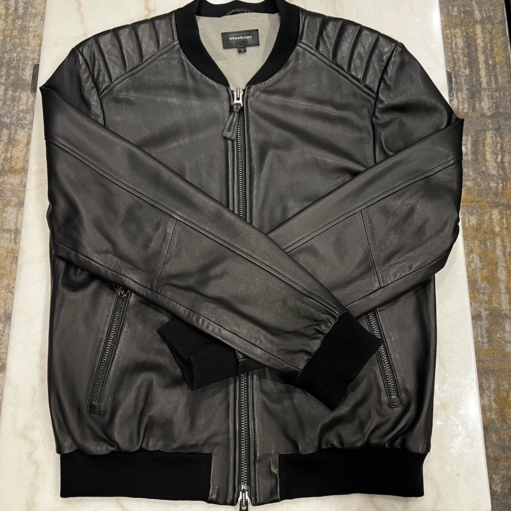 Mackage Black Leather Bomber Jacket